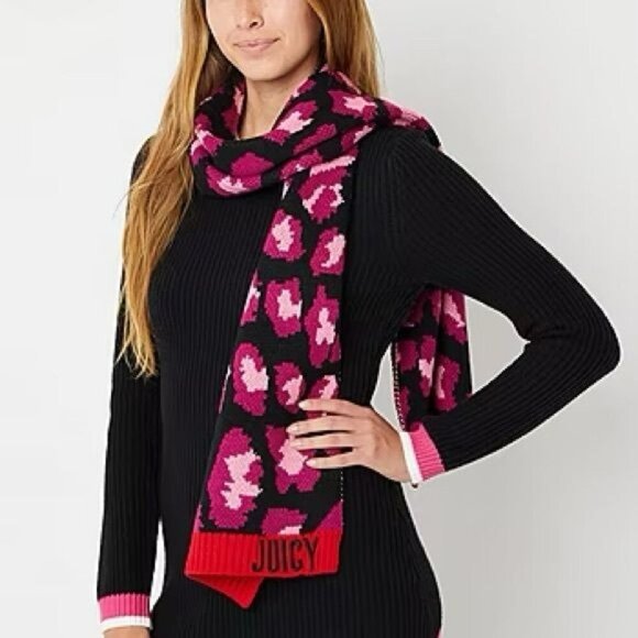 Juicy Couture Accessories - Juicy By Juicy Couture Animal Oblong Cold Weather Scarf NEW NWT pink red black
